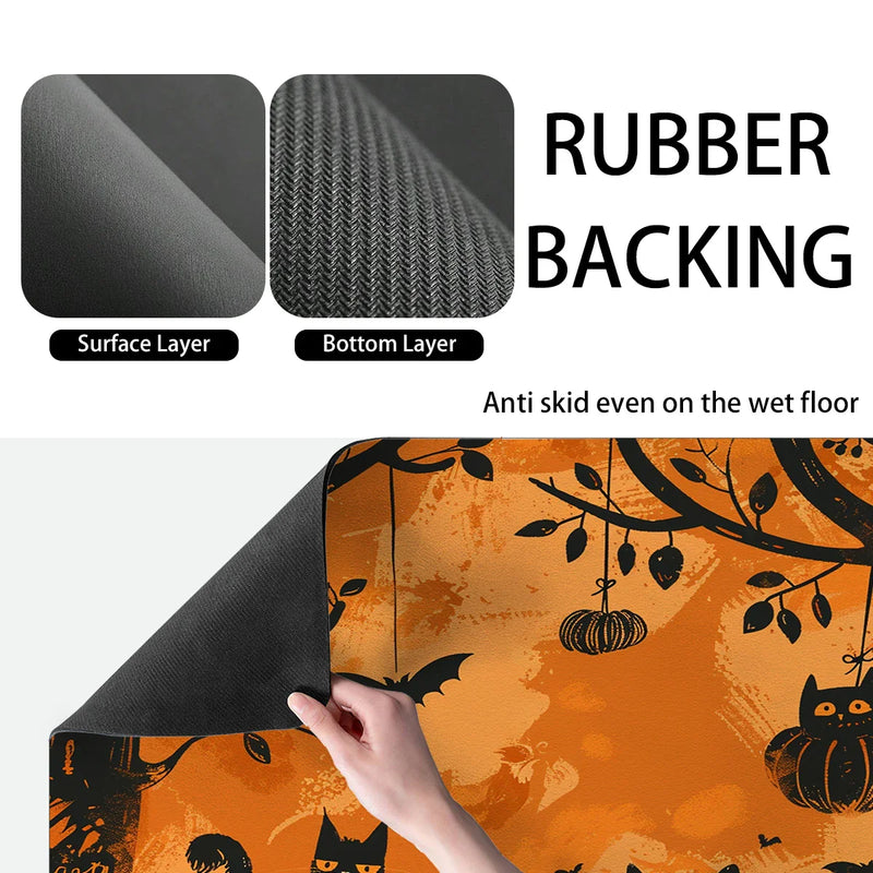 Axyaa Halloween Bat Owl Watercolor Drying Mat Black Absorbent Kitchen Mats