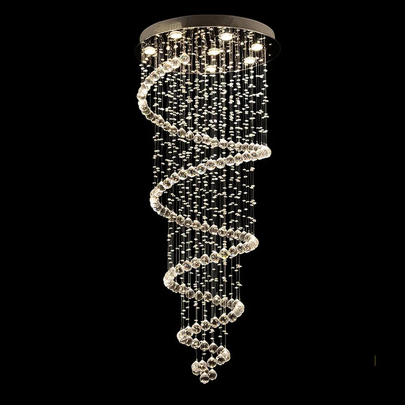 Axyaa Spiral Crystal Chandelier LED Pendant Light for Living Room, Staircase, Bedroom