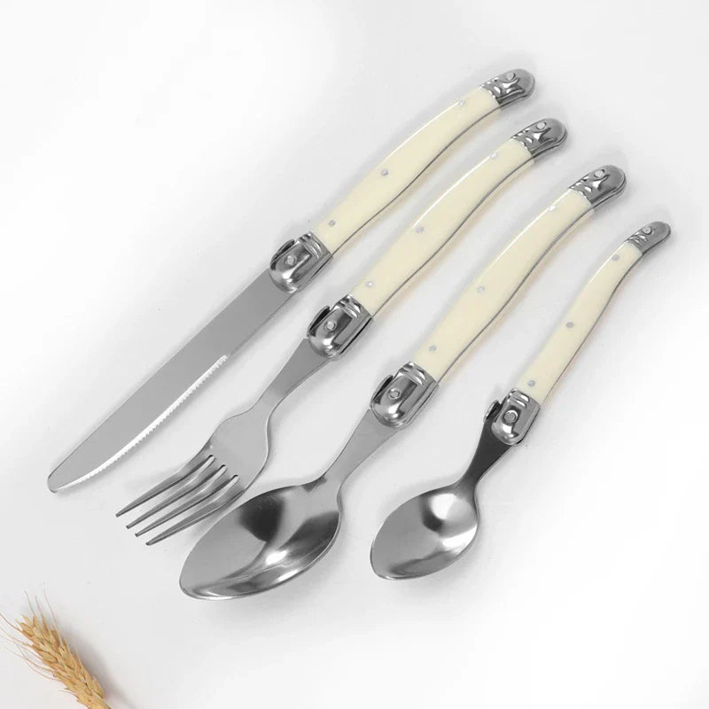 Axyaa Stainless Steel Cutlery Set with White Rivet Handle - 4-Piece