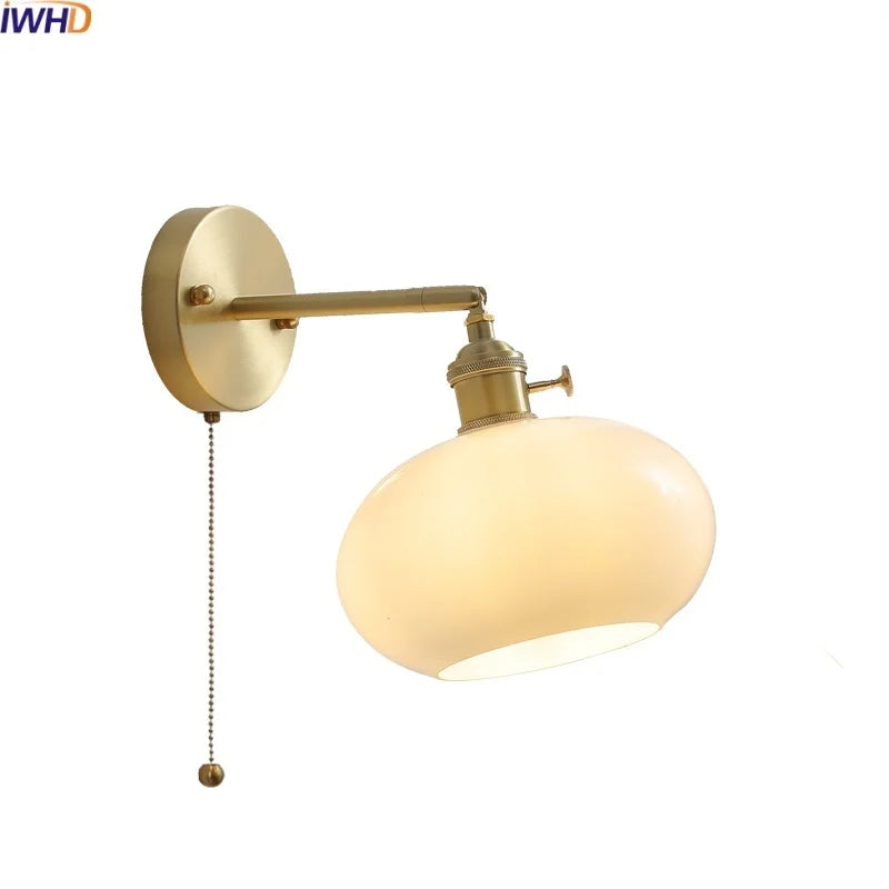 Axyaa Copper Glass LED Wall Lamps Pull Chain Switch Modern Stair Light Fixtures