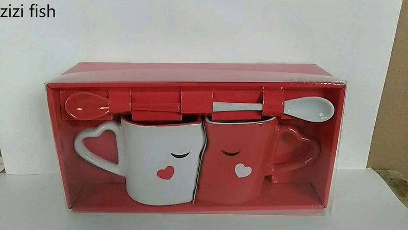 Axya Couple Ceramic Mugs Set - 2 Piece Pair Cups for Breakfast & Drinks