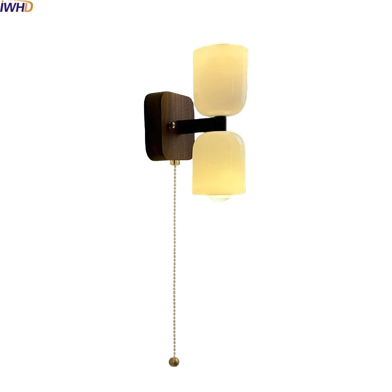 Axyaa Nordic LED Wall Sconce Glass Walnut Wood Modern Bathroom Mirror Stair Light