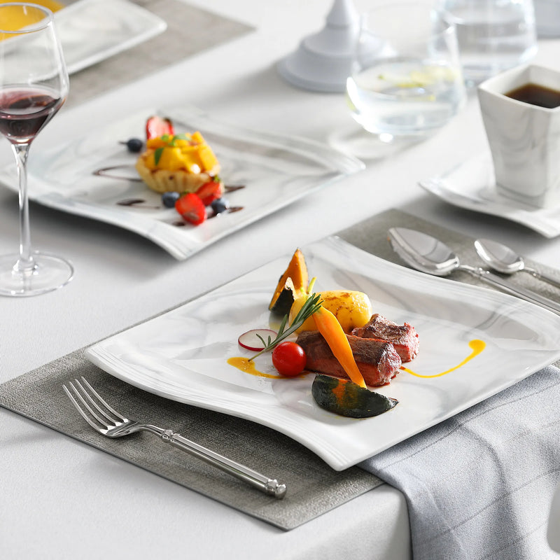 Axya Flora Marble Porcelain Dinnerware Set - 30/60 Piece Tableware Set