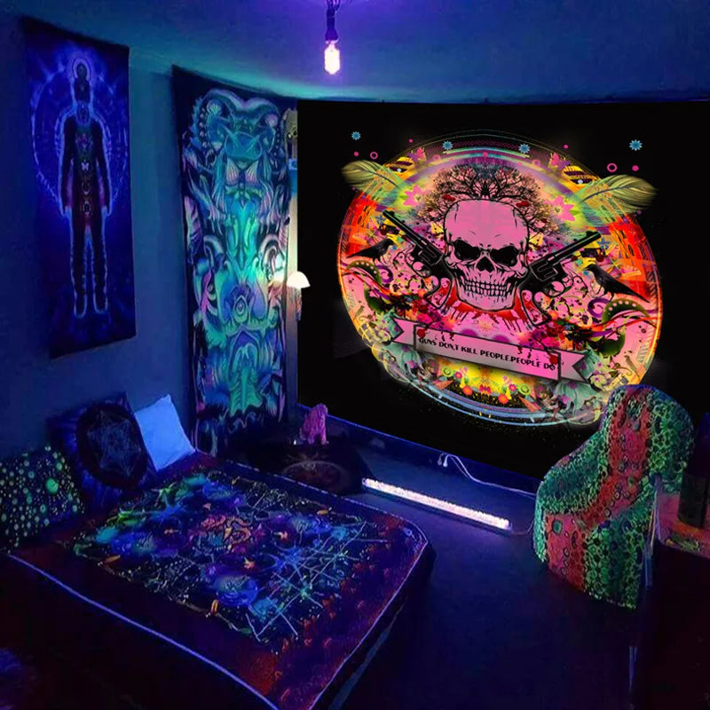 Axyaa Fluorescent Skull Tapestry UV Decorative Cloth Home Wall Art