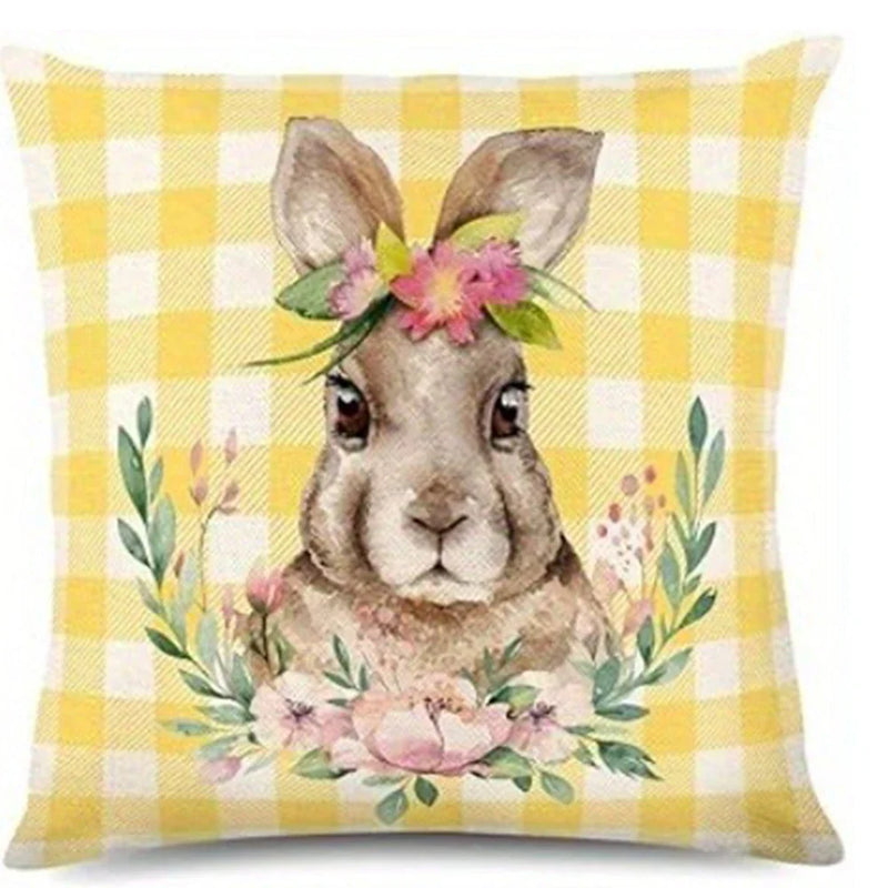 Bunny Floral Egg Print Easter Pillow Covers for Farmhouse Decor by Axyaa