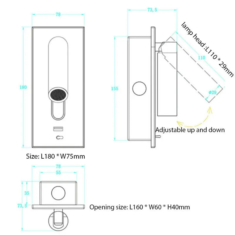 Axyaa 3W USB Wall Light, 350° Rotation, Hotel Bedroom Reading Sconce