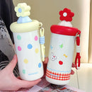 Axyaa Flower Thermal Water Bottle: Stainless Steel Coffee Thermos with Straw