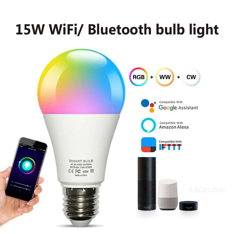 Axyaa RGB Smart LED Bulb with App Control - Dimmable 9/15W for Home, Bar, Club