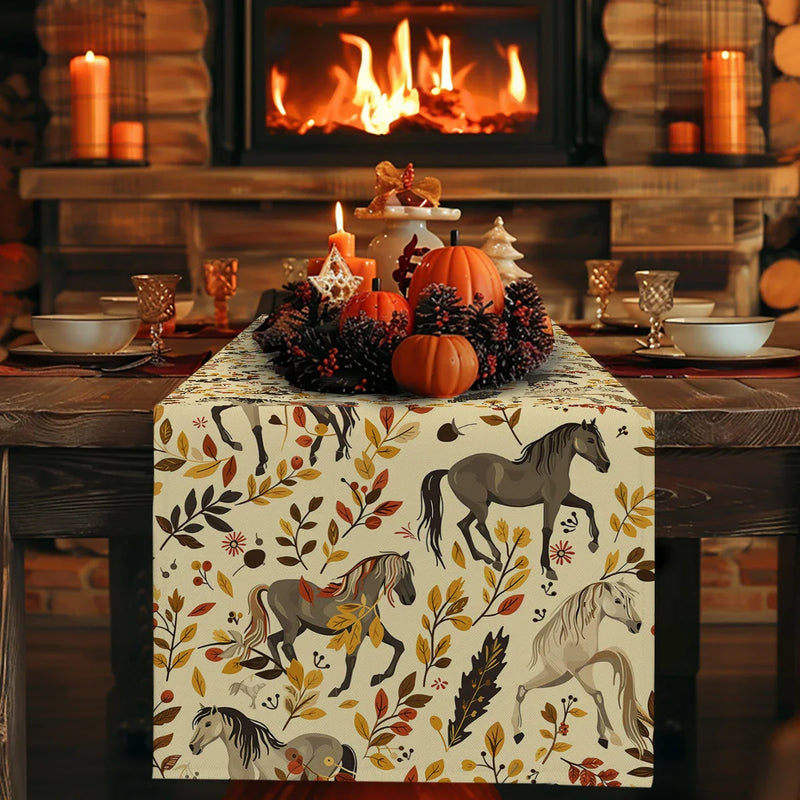 Watercolor Maple Leaves Branch Table Runner by Axyaa