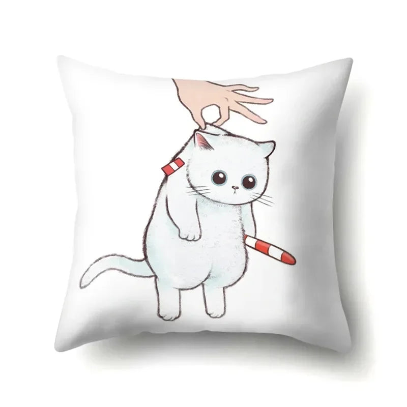 Cute Cat Cushion Cover by Axyaa: Cartoon Pets Pillow Case for Home Sofa Decor