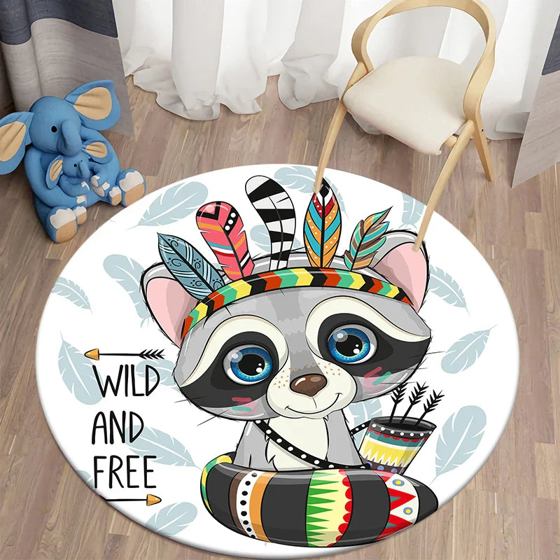 Axyaa Lion Cartoon Animal Round Carpet for Living Room Children's Bedroom