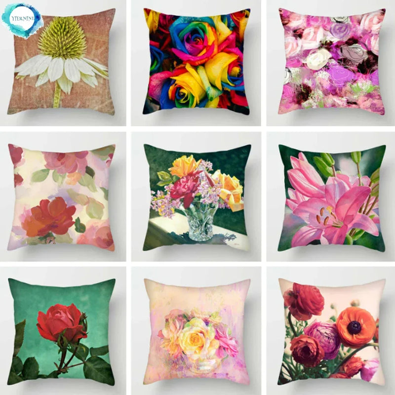 Axyaa Pink Floral Polyester Throw Pillow Cover 45X45cm