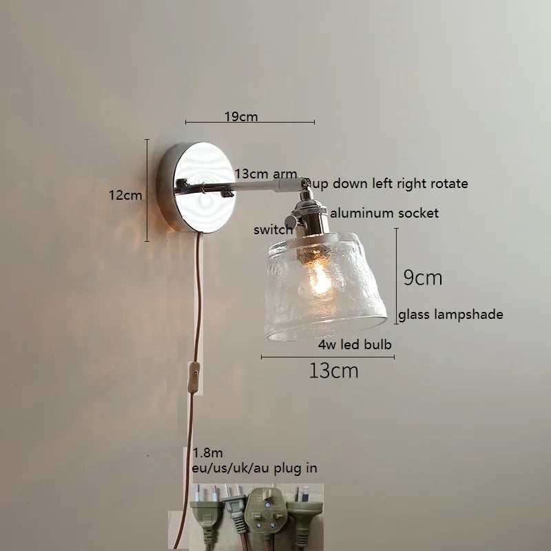 Axyaa Clear Glass Silver LED Wall Sconce with Adjustable Arm & Switch