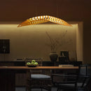 Axyaa Nordic Wood Fish Bone LED Pendant Chandelier - Modern Dining Room Hanging Lamp