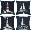 Nautical Coastal Throw Pillow Covers - Lighthouse, Sailboat, Ocean Wave Designs - Axyaa