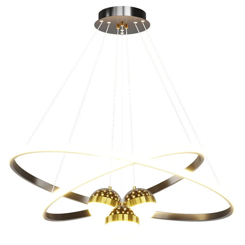Axyaa Starry Sky Projection LED Chandelier in Black/Gold - Hanging Pendant Lights for Home