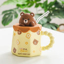 Axyaa Cartoon Ceramic Mug with Lid, Spoon - Creative 400ML Coffee Tea Cup