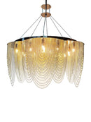 Axyaa Chrome Gold Metal Chain Pendant Chandelier for Modern Living Room Lighting