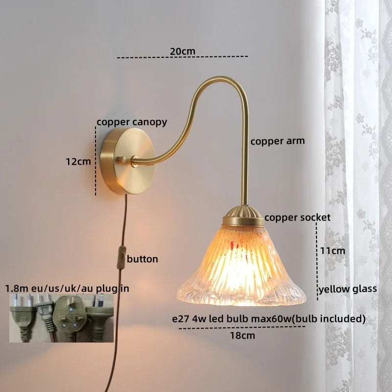 Axyaa Nordic Copper Glass LED Wall Lamp for Home Decor