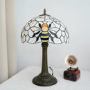 Axyaa 12-Inch Stained Glass Table Lamp with Bee Wave Shell Lampshade