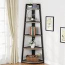 Axyaa 5-Tier Industrial Corner Bookshelf - 70" Tall Stand with Plant Shelf