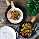Axyaa Gold Ceramic Pizza Plate with Wooden Handle - Dessert & Pasta Western Food Plate