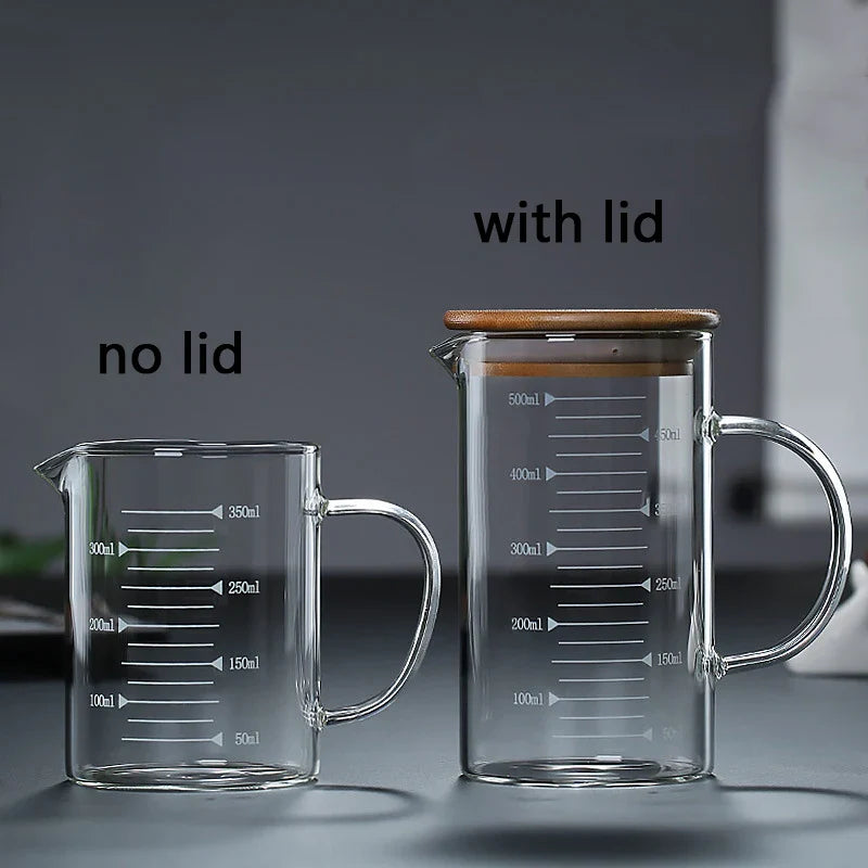 Axya Glass Measuring Cup Set With Lid, Heat-resistant, Scales, Laboratory Beaker, Handle