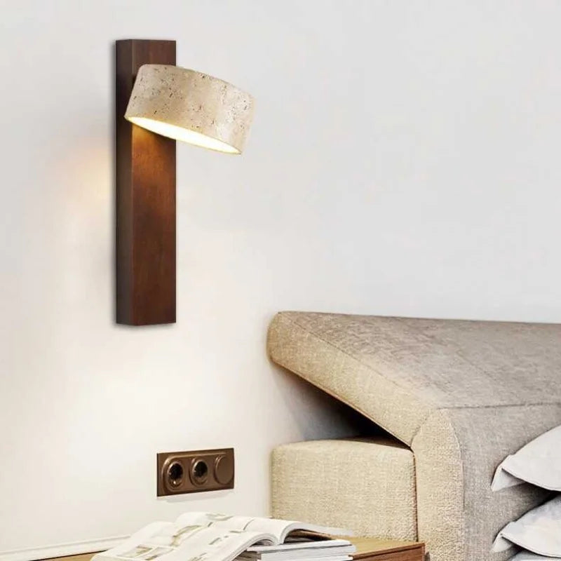 Axyaa Wabi Sabi LED Wall Lamps Wood Yellow Travertine Pull Chain Switch Rotate Bedroom Living Room Lights