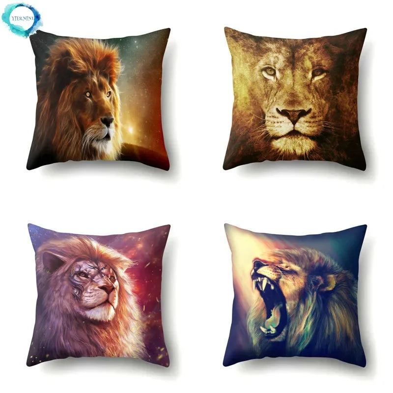 Lion Pattern Polyester Cushion Cover by Axyaa - Home decoration Pillow Cover