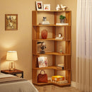 Axyaa 6 Tier Industrial Corner Bookcase, 64.96 Inch Tall Wood Grain Shelf