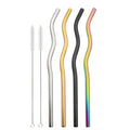 Axyaa Stainless Steel Wave Straws Set with Brush - 4pcs Cocktail Bar Drinkware