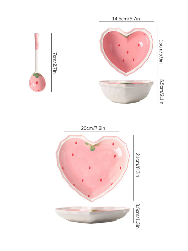 Axyaa Strawberry Girl Heart Tableware Set - Bowl, Spoon, Plate