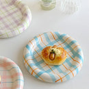 Axya Hand-Painted Checkered Dessert Plate for Home Decoration and Storage.