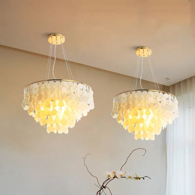 Axyaa Nordic Shell Gold Chandelier Lanterns for Living Room, Restaurant, Bedroom & Aisle