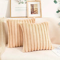 Axyaa Pink Striped Faux Fur Cushion Cover 18x18in for Home Decor