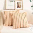 Axyaa Pink Striped Faux Fur Cushion Cover 18x18in for Home Decor