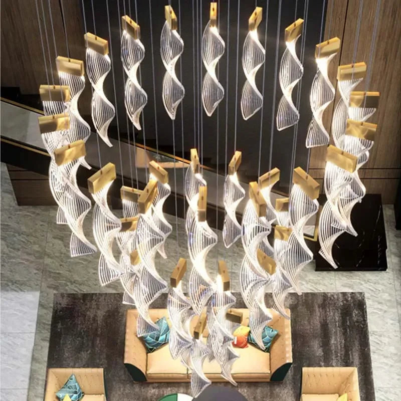 Axyaa Luxury LED Chandelier: Modern Design for Staircase, Hallway & Villa