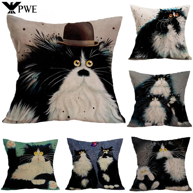 Cat Linen Cushion Cover by Axyaa - Home Decor Pillowcase 45*45cm