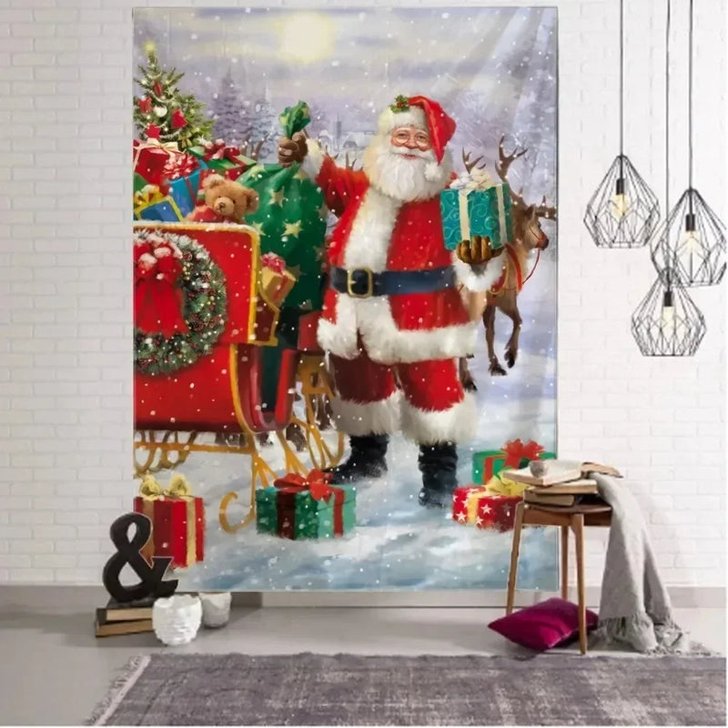 Axyaa Santa Claus Print Tapestry for Christmas Decor