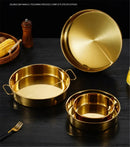 Axya Stainless Steel Golden Tray with Handle for Food Storage and Serving