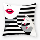 Axyaa Red Lips Stripe Throw Pillow Cover - 45X45CM