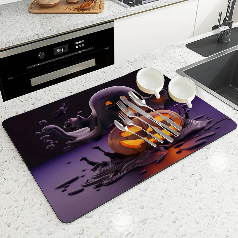 Halloween Pumpkin Head Ghost Absorbent Drying Mat by Axyaa