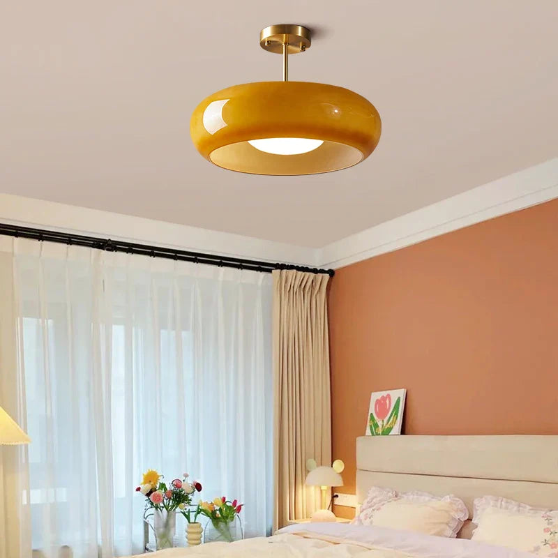 Axyaa Nordic Modern LED Ceiling Lamp with Copper Yellow Glass Lampshade