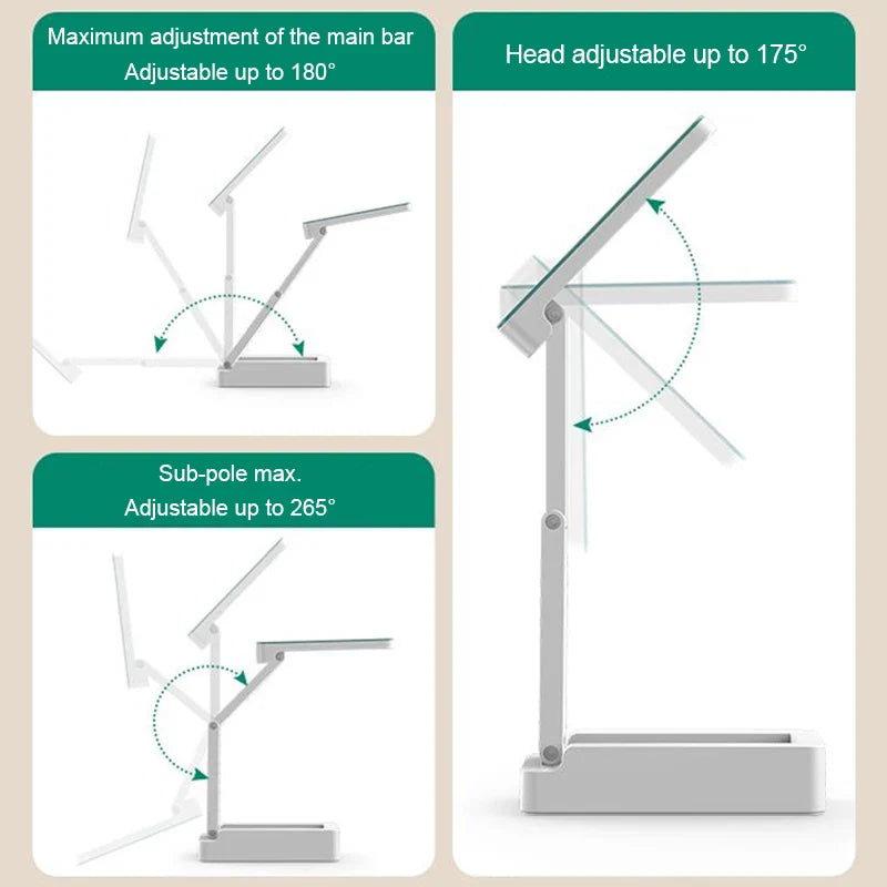 Axyaa Foldable Desk Lamp with Clock and USB Charging - Rechargeable LED Reading Light