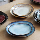 Axyaa Flame-Killed Ceramic Irregular Plate Restaurant Sushi Salad Pasta Molecular Cuisine Tableware