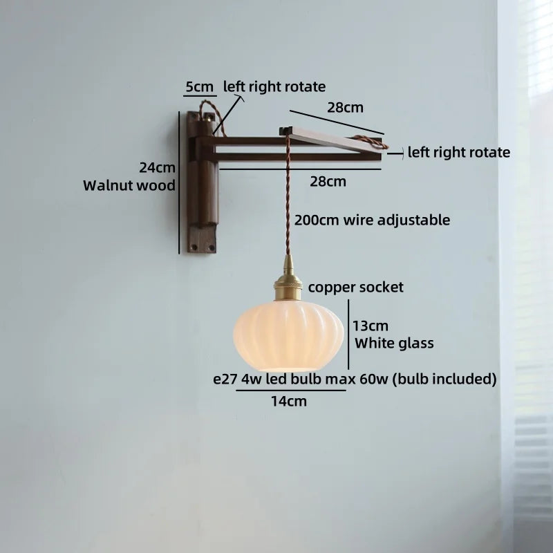 Axyaa Walnut Wood LED Wall Lamps Switch Ceramic Japan Style Kitchen Stair Light