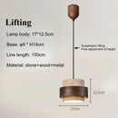 Natural Stone Pendant Light Wabi-sabi Walnut Wood Hanging Lamp by Axyaa
