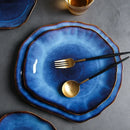 Axyaa Deep Blue Ceramic Irregular Plate Set - Household Dinnerware Tableware Tray