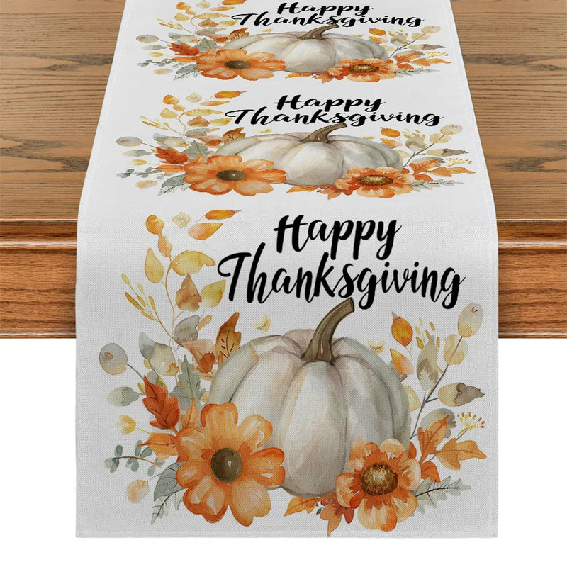 Axyaa Pumpkin Flower Branches Table Runner for Farmhouse Dining Decor