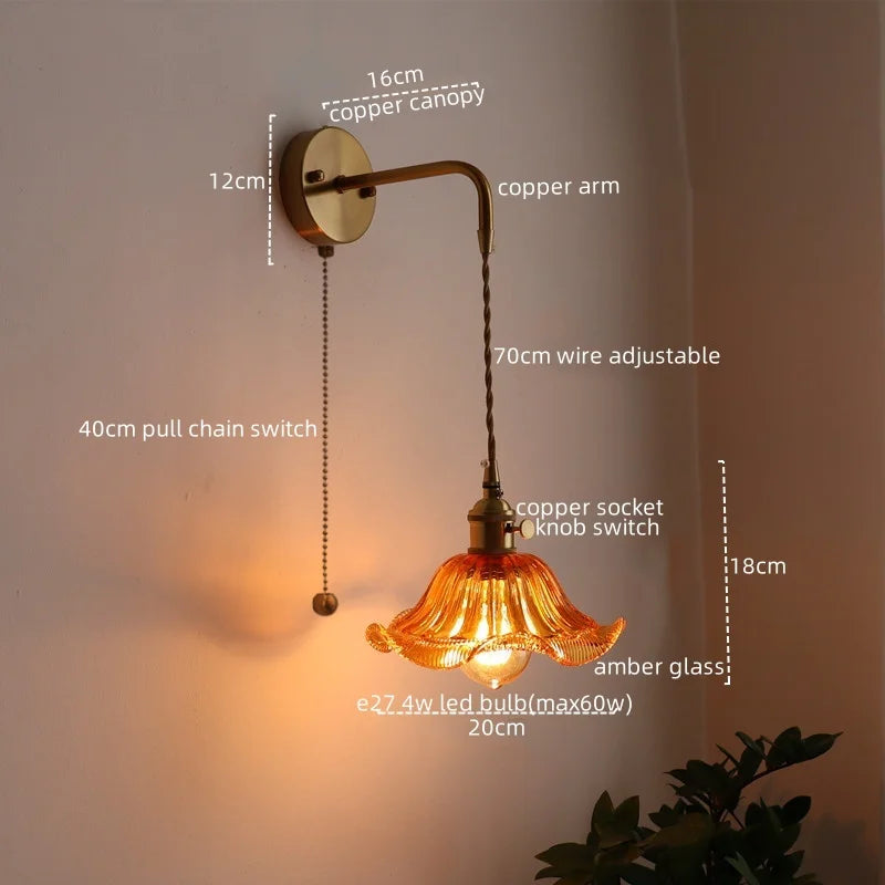 Axyaa Nordic LED Wall Sconce Glass Copper Light for Home Decor & Living Room